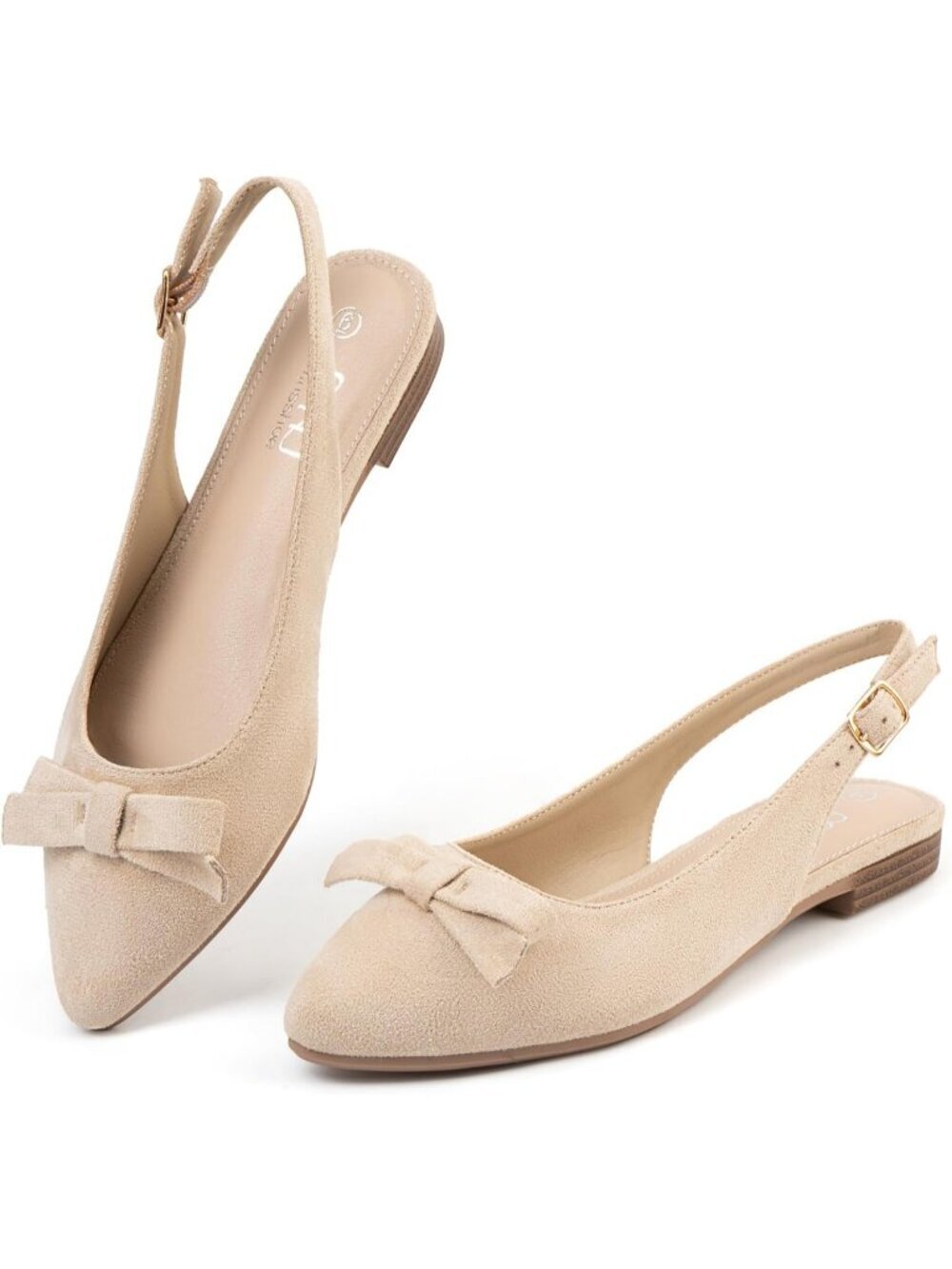 Women's Beige Elegant Pointed Toe Bow Flat Comfortable Dressy Casual Party Shoes
